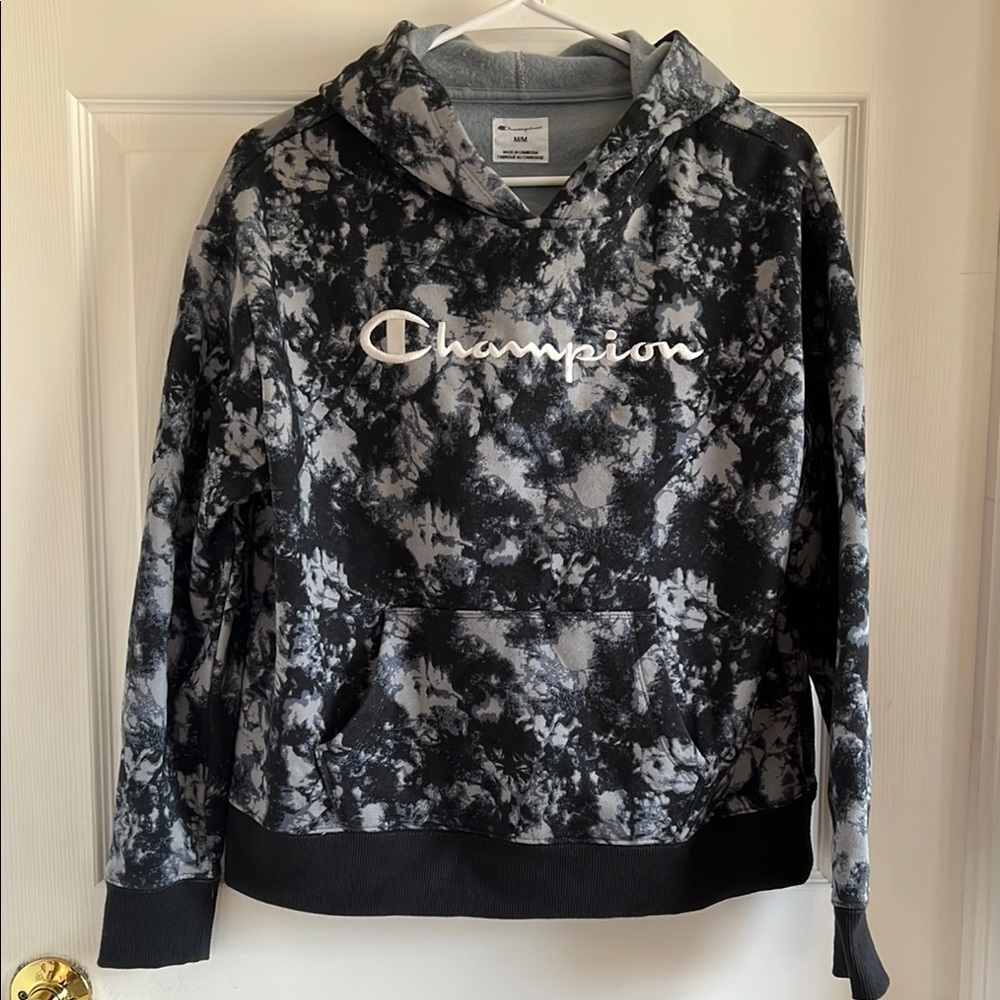 Champion Black and Gray Tie-Dye Hoodie